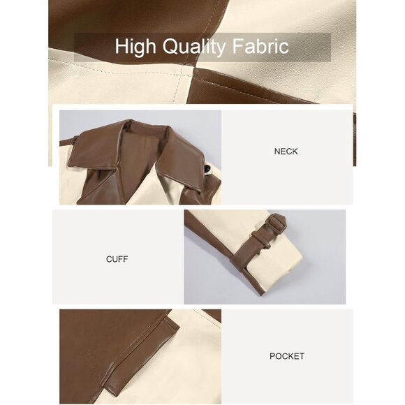 Womens Faux Leather Bomber Jacket with Bow Brown Stylish Fall Outerwear Coat - Picture 6 of 6